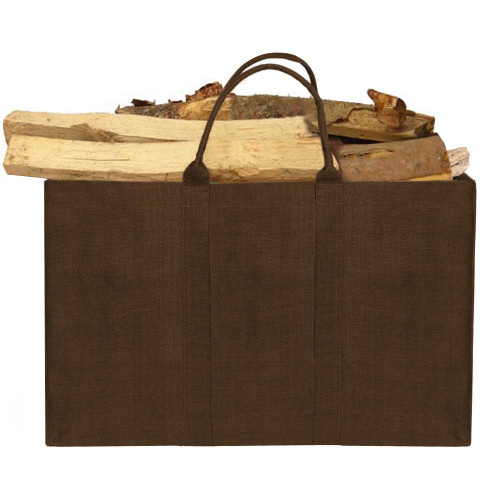 sac à bois déco en toile chocolat